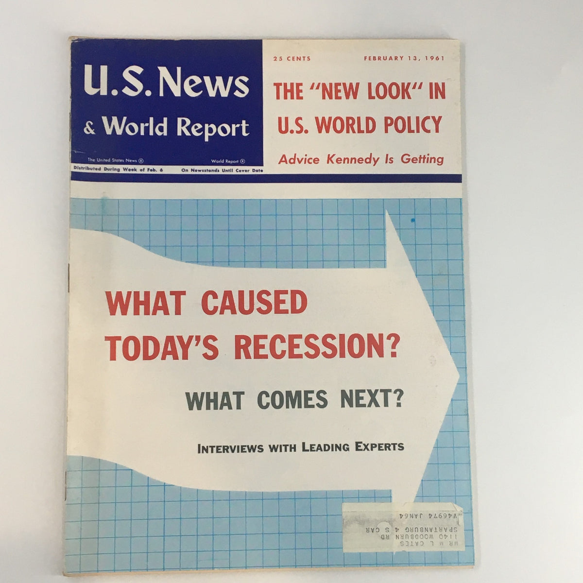 U.S. News & World Report Magazine February 13 1961 featuring the cover story 'The New Look in U.S. World Policy' discussing U.S. foreign relations. Highlights include questions about today's recession and expert interviews.