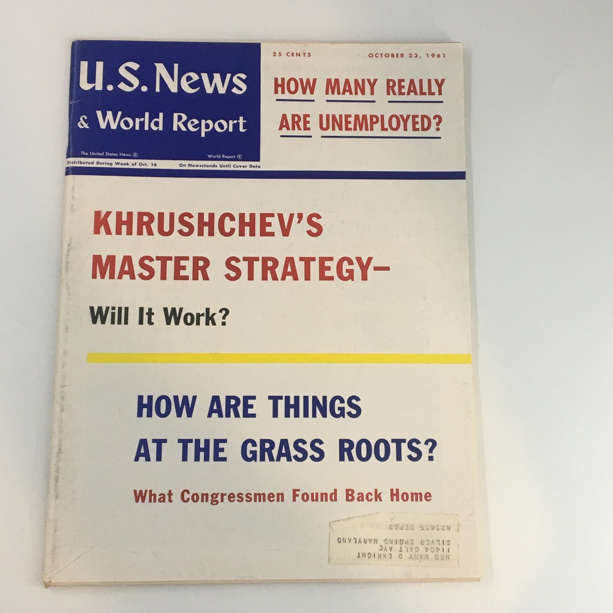 Cover of U.S. News & World Report Magazine from October 23, 1961, featuring the main story 'Khrushchev's Master Strategy - Will It Work?' along with additional headlines.