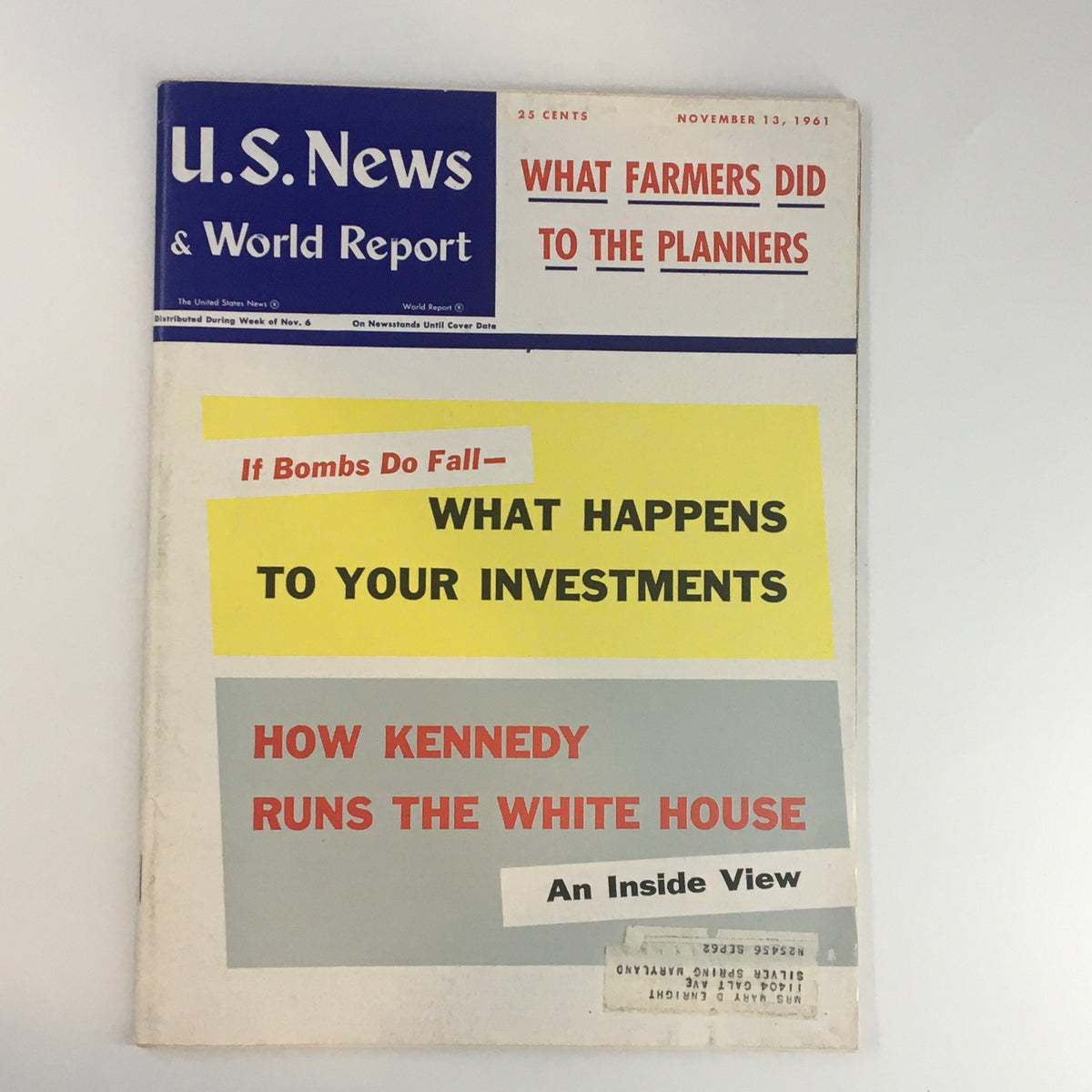 Cover of U.S. News & World Report Magazine November 13 1961 featuring the title 'How Kennedy Runs the White House' along with additional headlines related to investments and planners, showcasing a historical perspective on early 1960s politics.