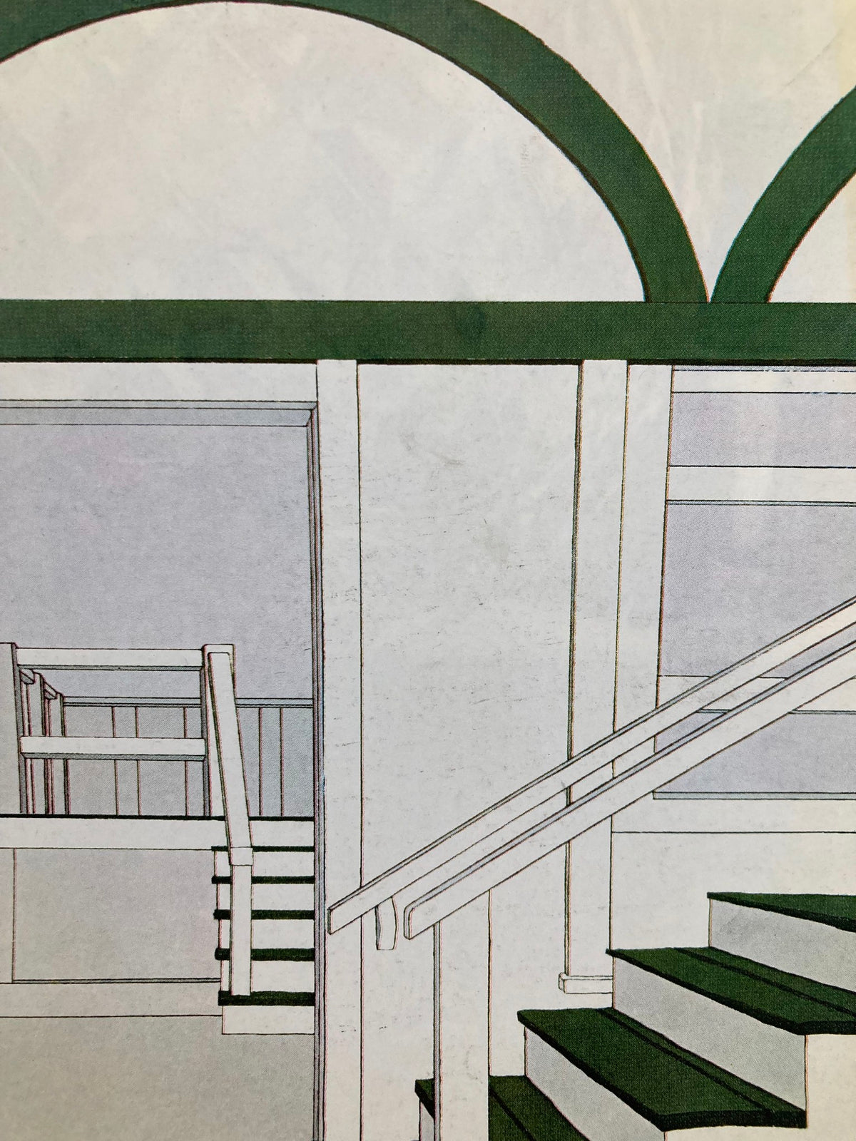 Close-up of the interior design illustration from The New Yorker July 14, 1980 cover titled 'Stairs' by Gretchen Dow Simpson, highlighting stairs and architectural elements.