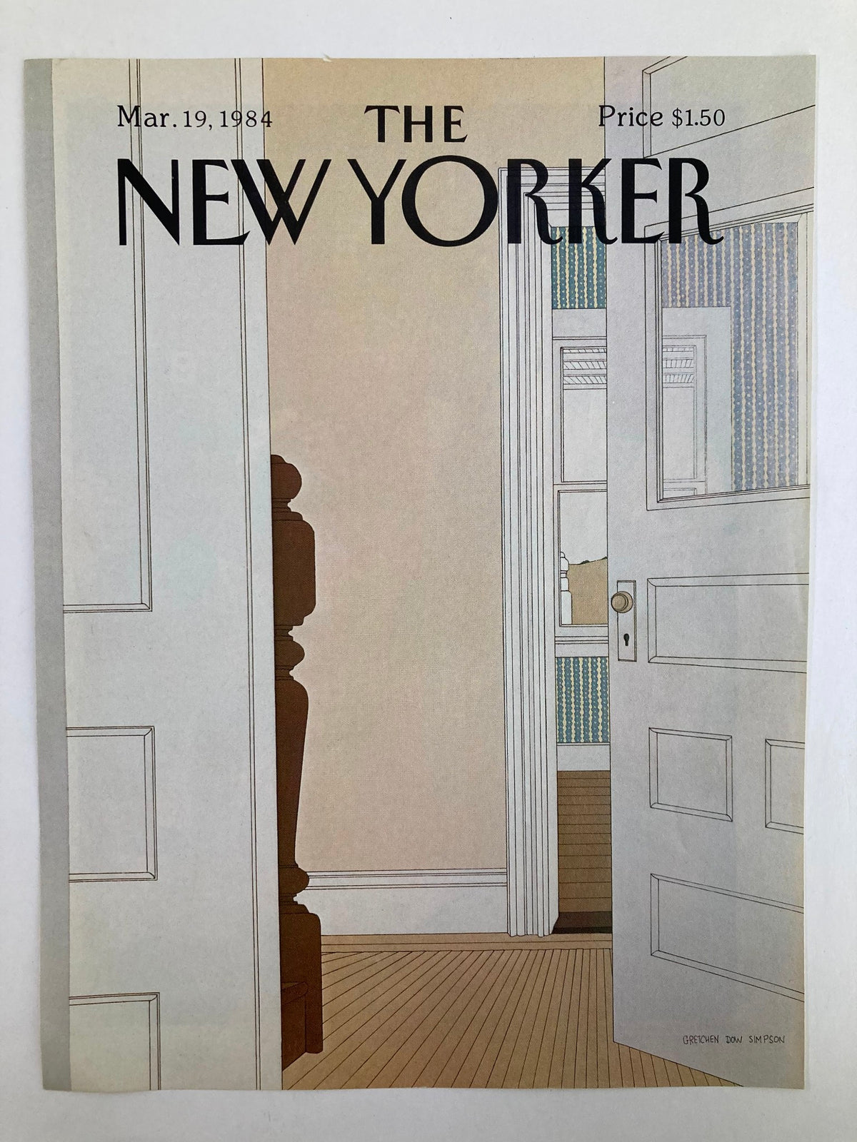 COVER ONLY The New Yorker March 19 1984 showcasing 'Come On In' by Gretchen Dow Simpson, illustrating a cozy room view through an open door with a classic design.