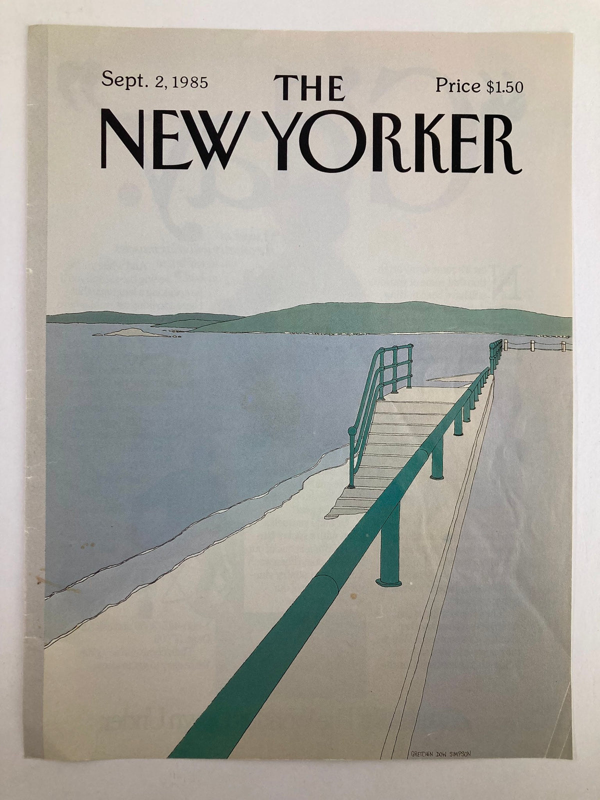 The New Yorker cover dated September 2, 1985, showcasing the Beach Path design by Gretchen Dow Simpson, illustrating a peaceful beach landscape with a green railing.