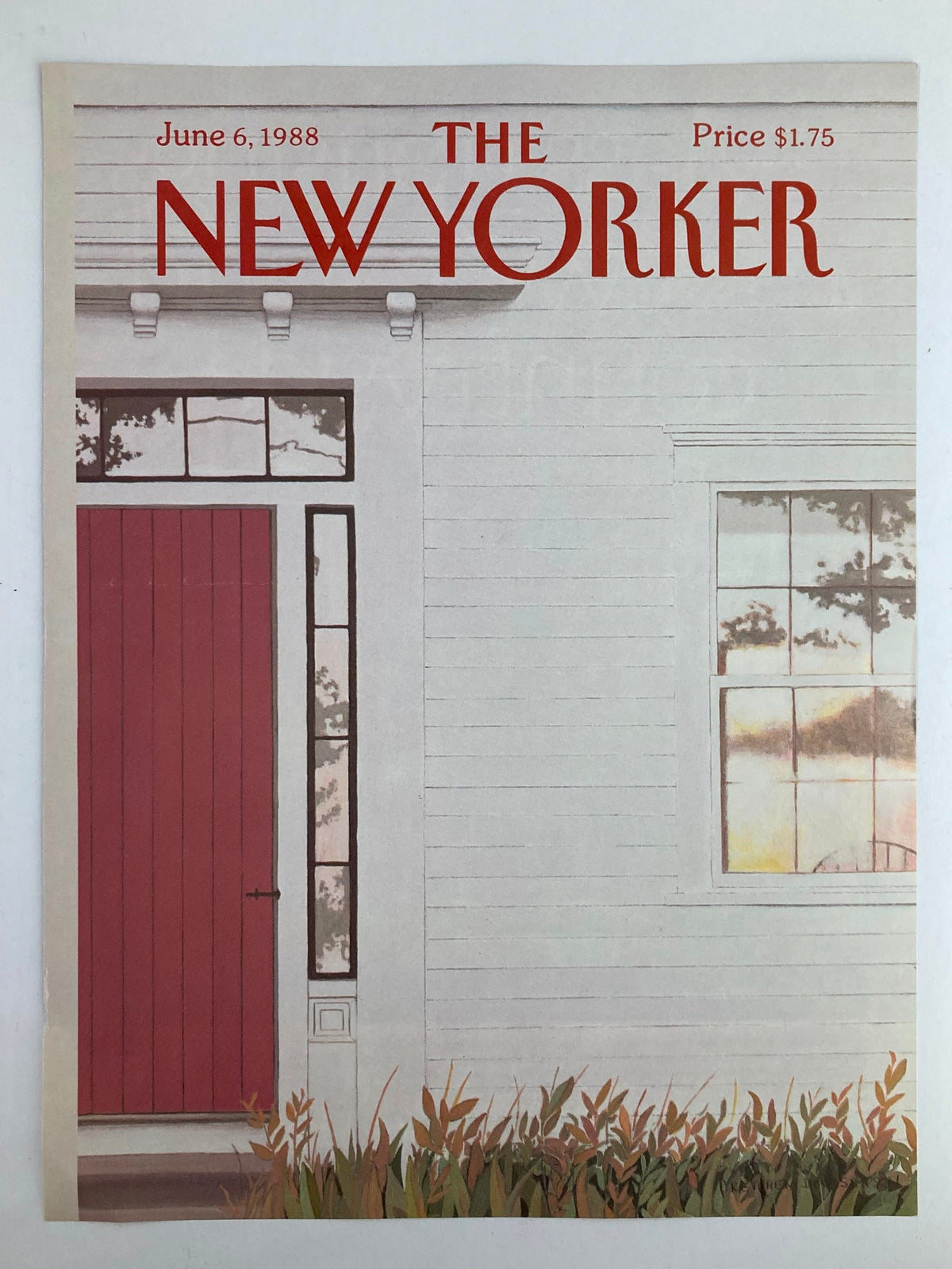 Cover of The New Yorker dated June 6, 1988, showcasing artwork of a white house with a red door, designed by Gretchen Dow Simpson, including the price of $1.75.