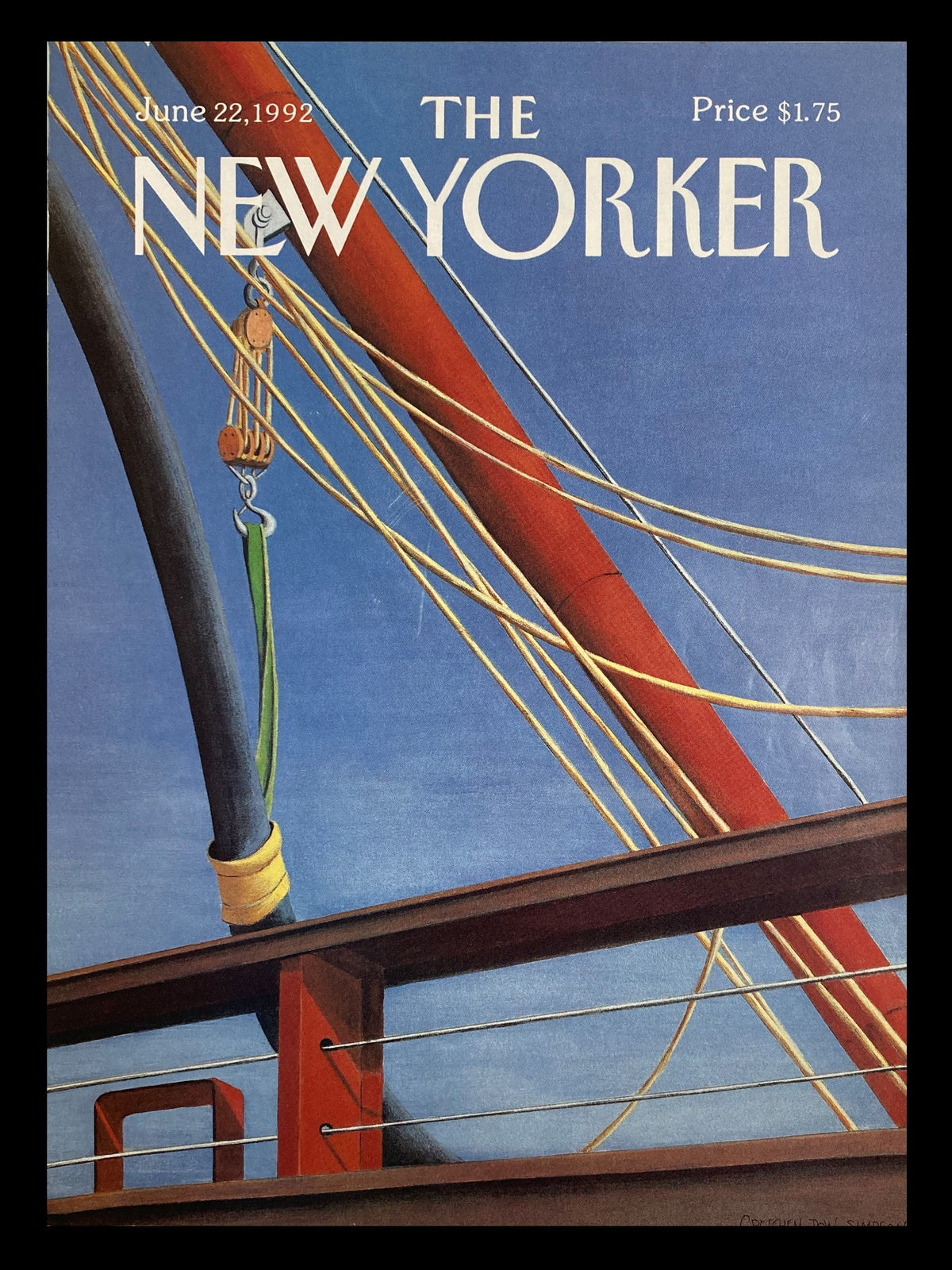 Cover of The New Yorker magazine dated June 22, 1992, featuring the artwork 'Sail Away' by Gretchen Dow Simpson, depicting colorful ropes and masts against a blue sky.