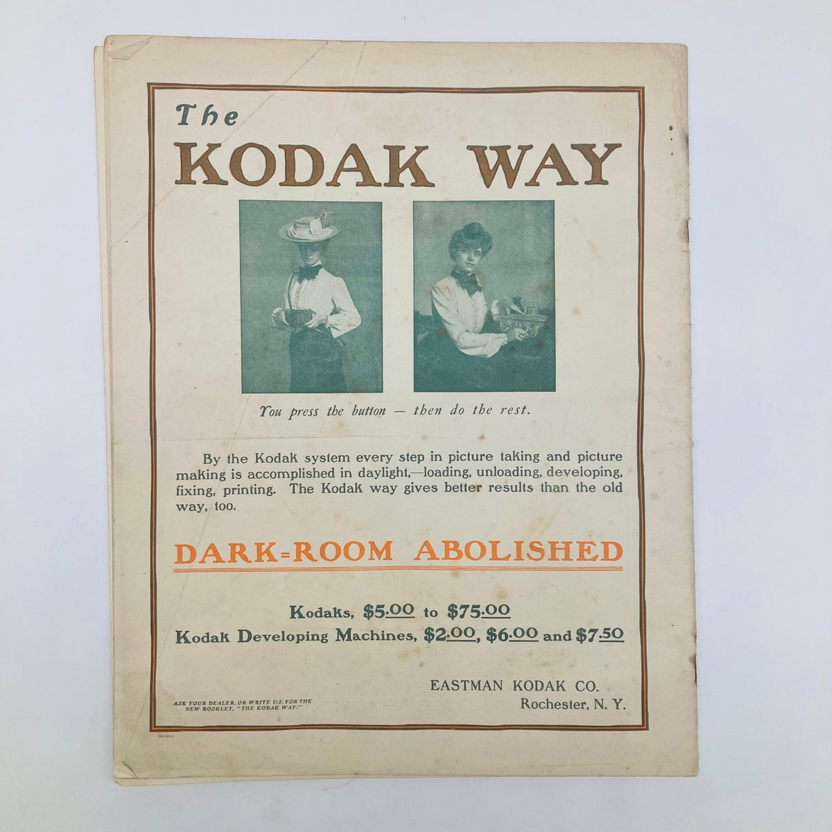 Promotional page for Kodak cameras, advertising 'The Kodak Way' on the Saturday Evening Post Illustrated Cover December 6 1902 The Christmas Number, emphasizing ease of use and modern photography.