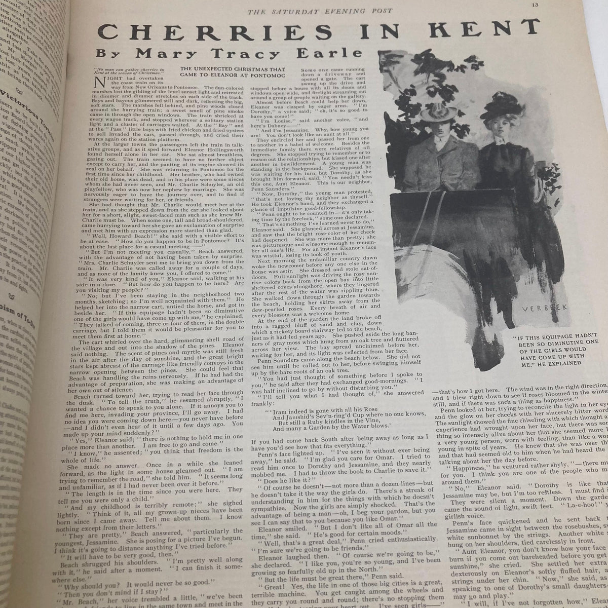 Interior page of the Saturday Evening Post from December 20 1902, displaying an article titled 'Cherries in Kent' by Mary Tracy Earle.