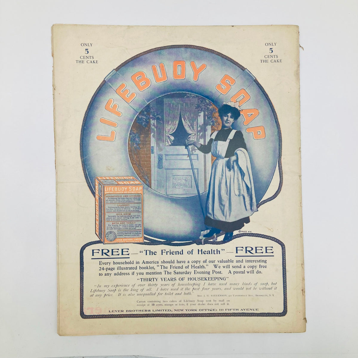 Lifeboy Soap advertisement from the Saturday Evening Post Illustrated Cover January 25, 1902, promoting health benefits and emphasizing vintage American marketing.