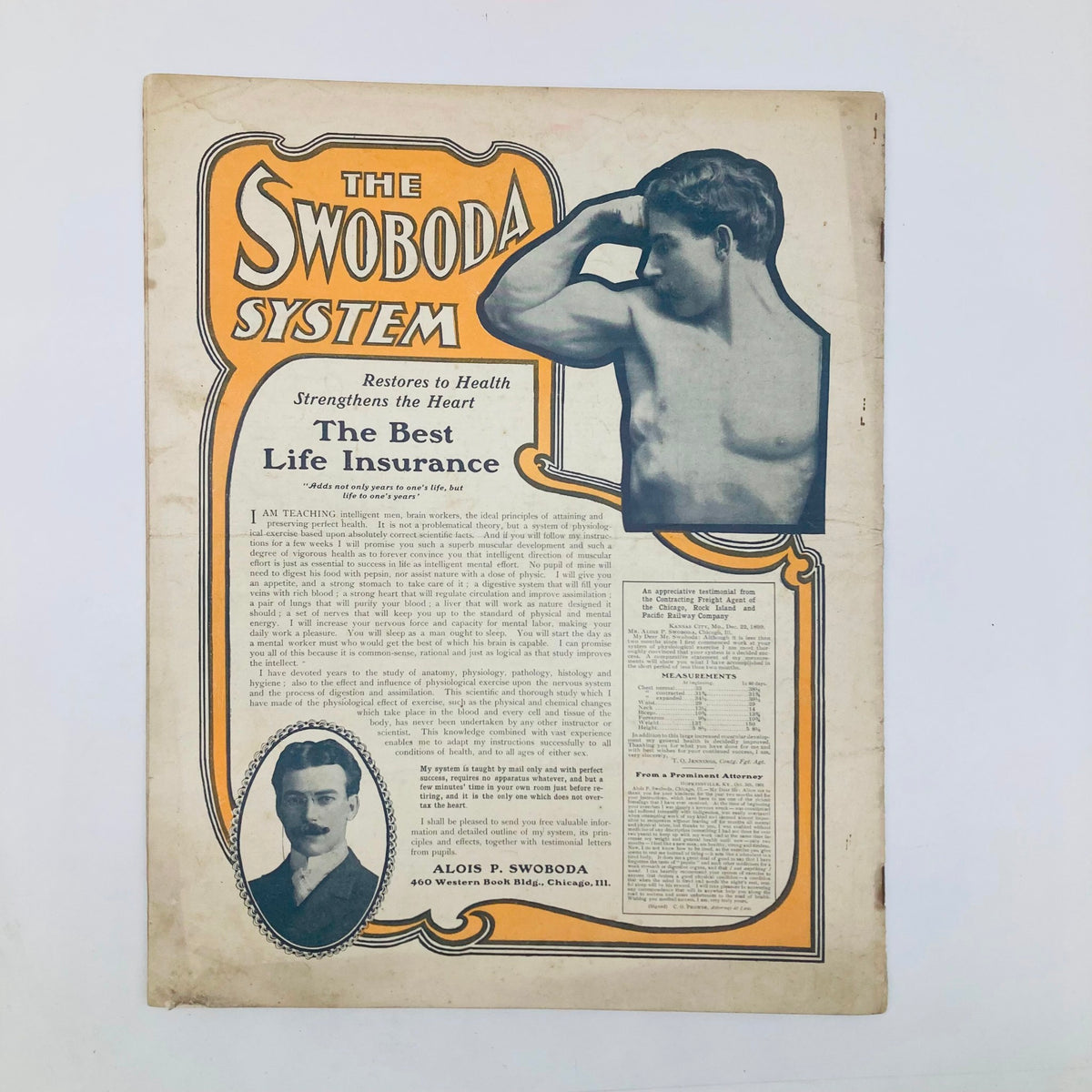 Advertisement page from The Saturday Evening Post, January 11, 1902, featuring 'The Swoboda System' promoting health, alongside an image of a shirtless man, emphasizing wellness.