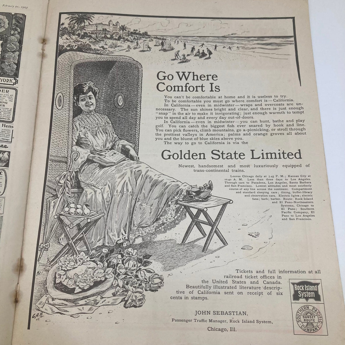 Advertisement from the February 21, 1903 Saturday Evening Post promoting the 'Golden State Limited' train service.