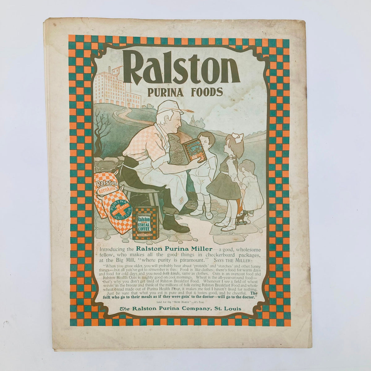 Advertisement page from the Saturday Evening Post dated May 30, 1903, featuring Ralston Purina Foods with a colorful illustration depicting a miller and children.