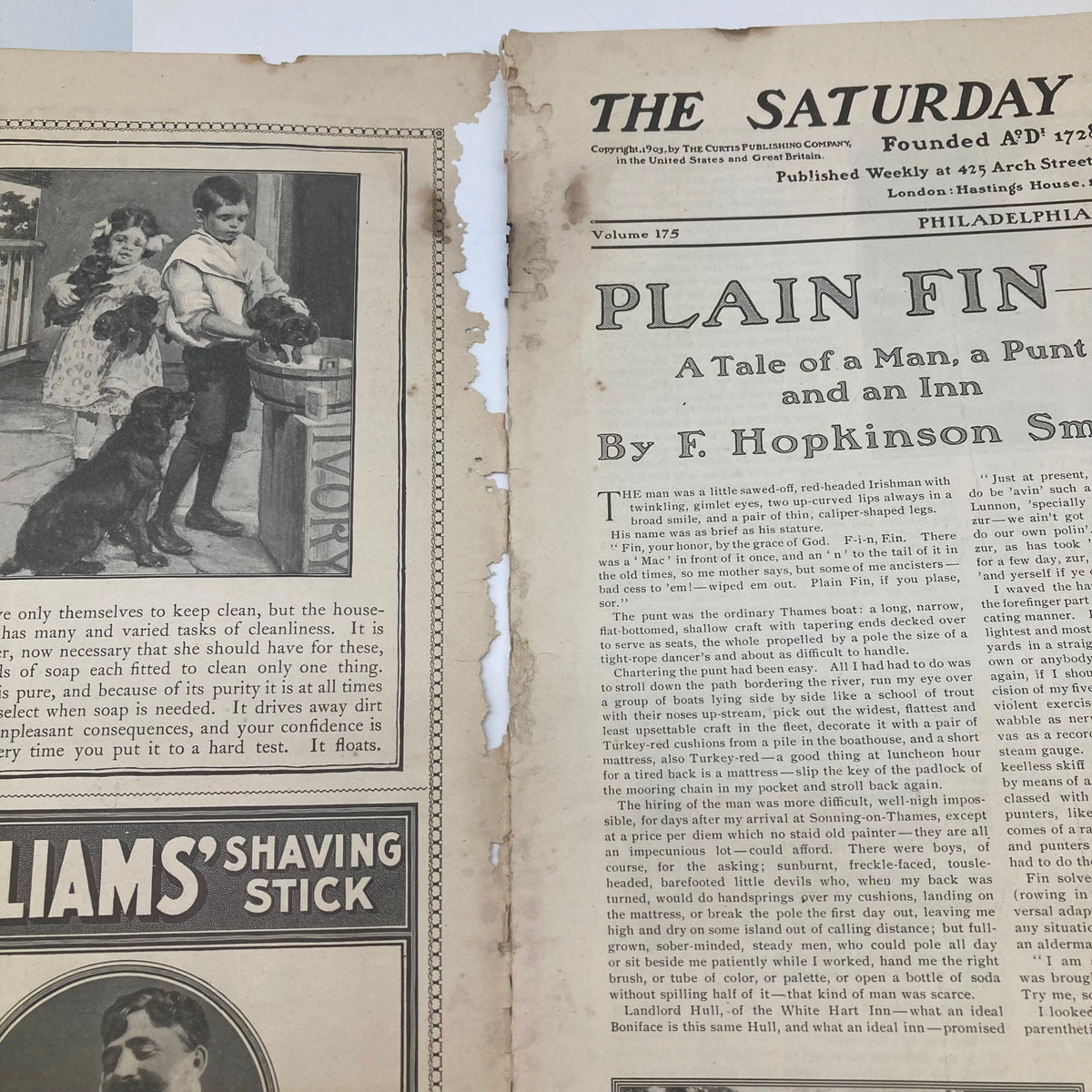 Interior page of the Saturday Evening Post Illustrated Cover March 28 1903 featuring text and images related to the publication's historical context.