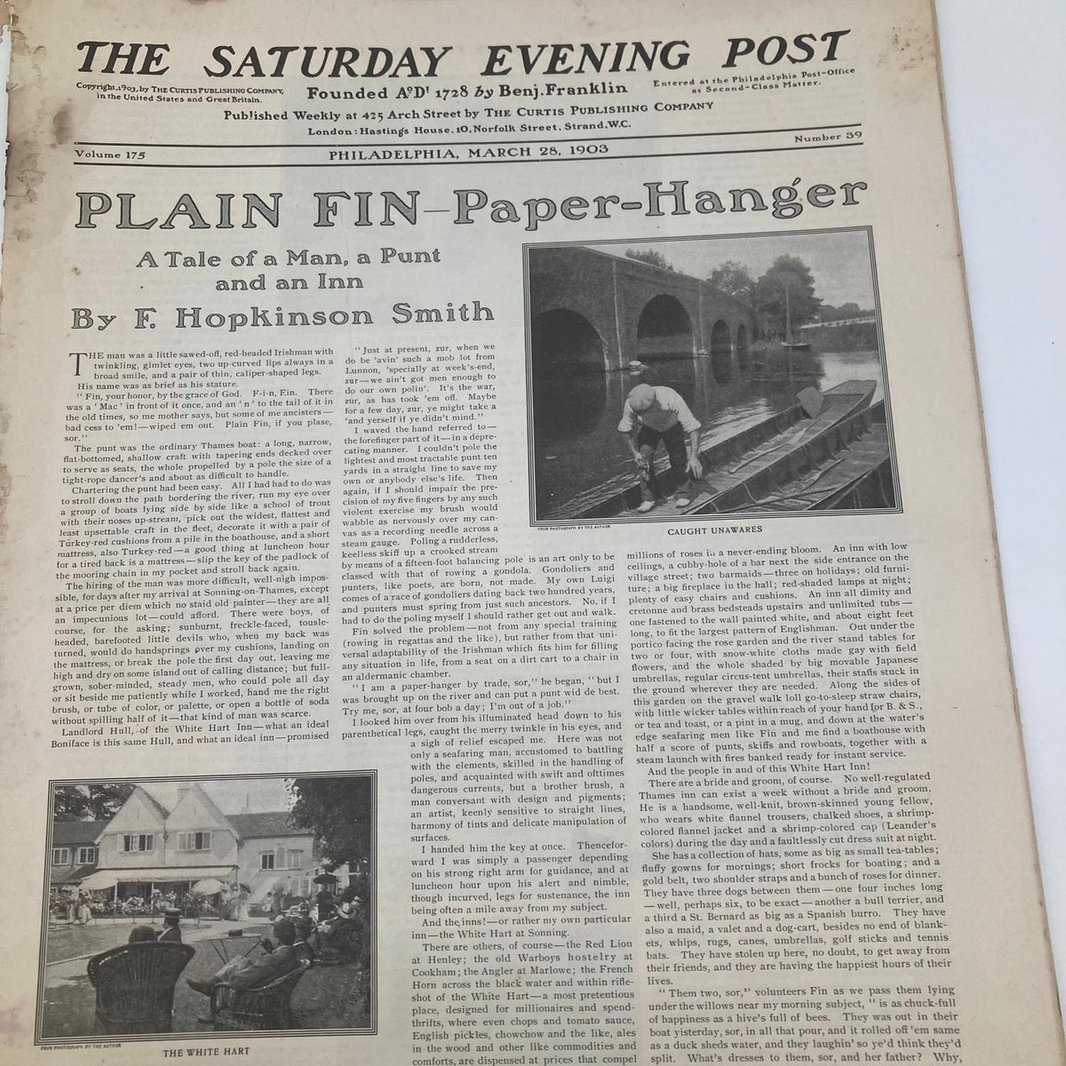 Another interior page of the Saturday Evening Post Illustrated Cover March 28 1903 displaying articles and illustrations from early 20th century America.