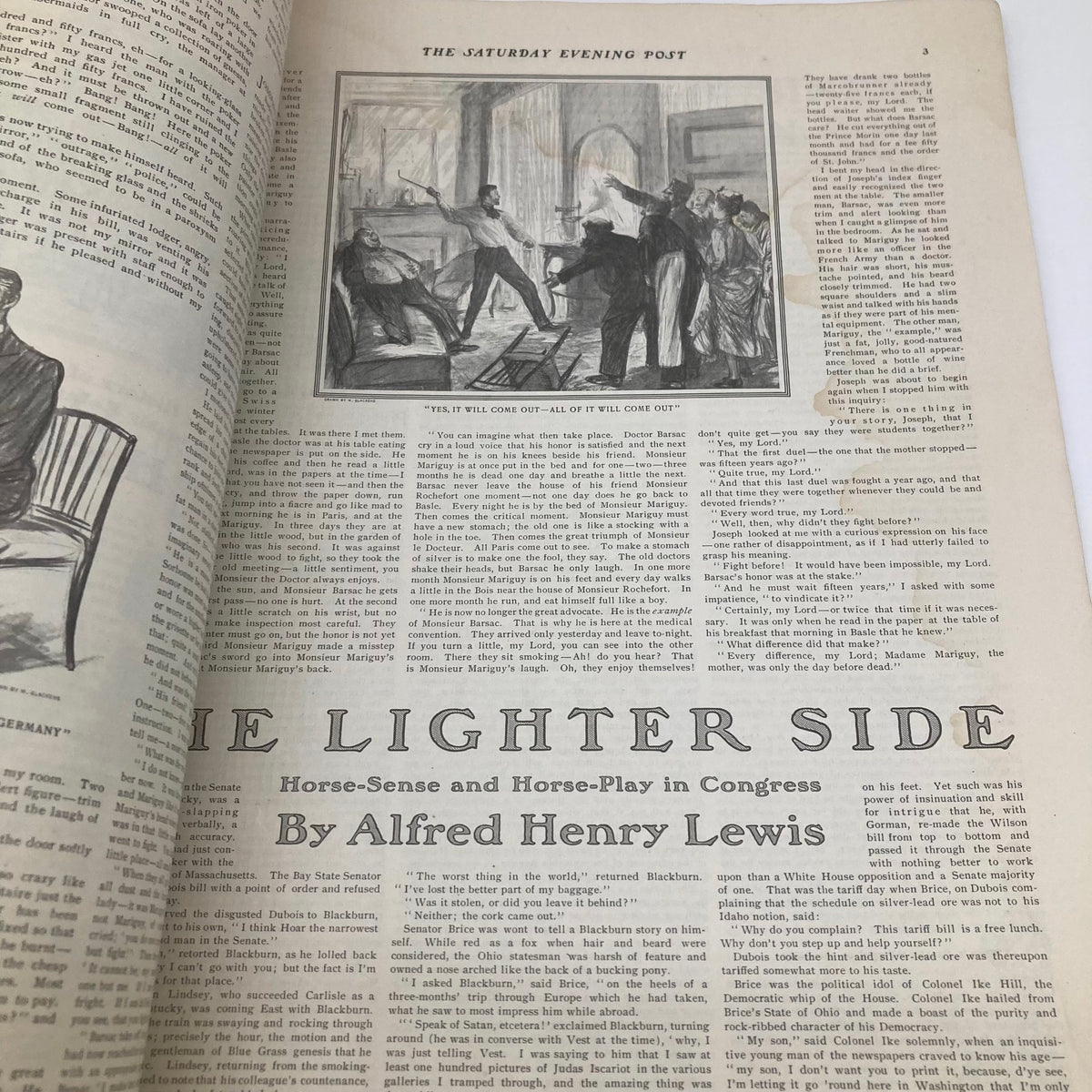 Inside page of the Saturday Evening Post June 13 1903 displaying an article titled 'THE LIGHTER SIDE' and a related illustration.