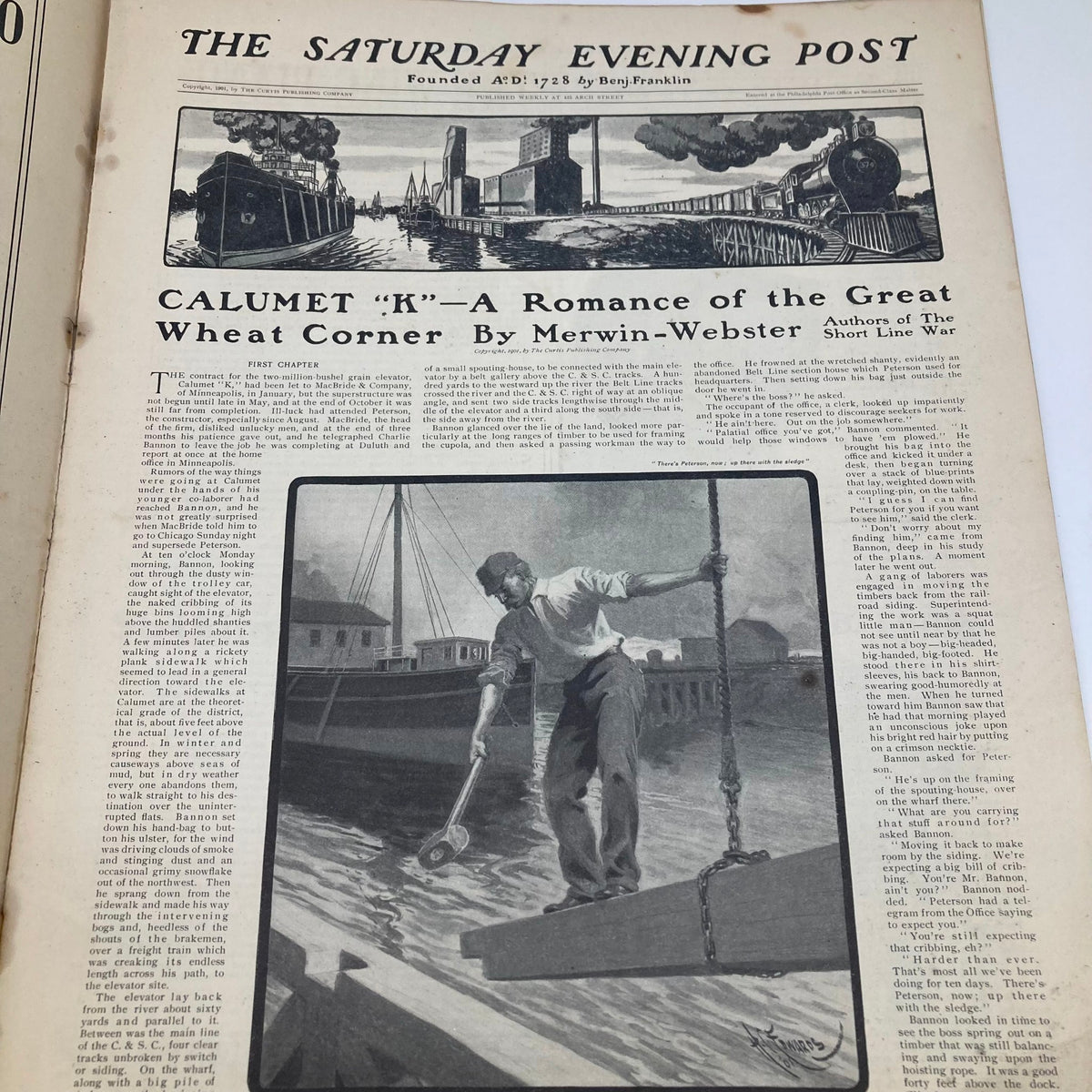 Saturday Evening Post Illustrated Cover May 25 1901 interior page featuring the story 'Calumet K' by Merwin-Webster with illustrations and early 20th-century design.