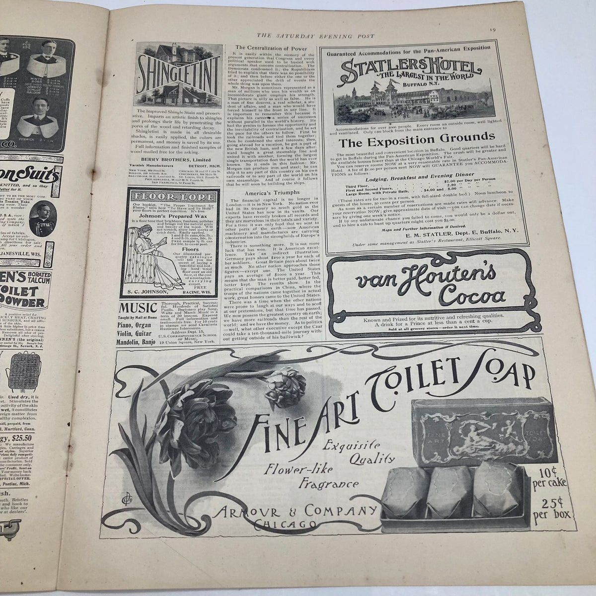 Saturday Evening Post Illustrated Cover May 25 1901 interior page displaying vintage advertisements and articles reflective of early American culture.