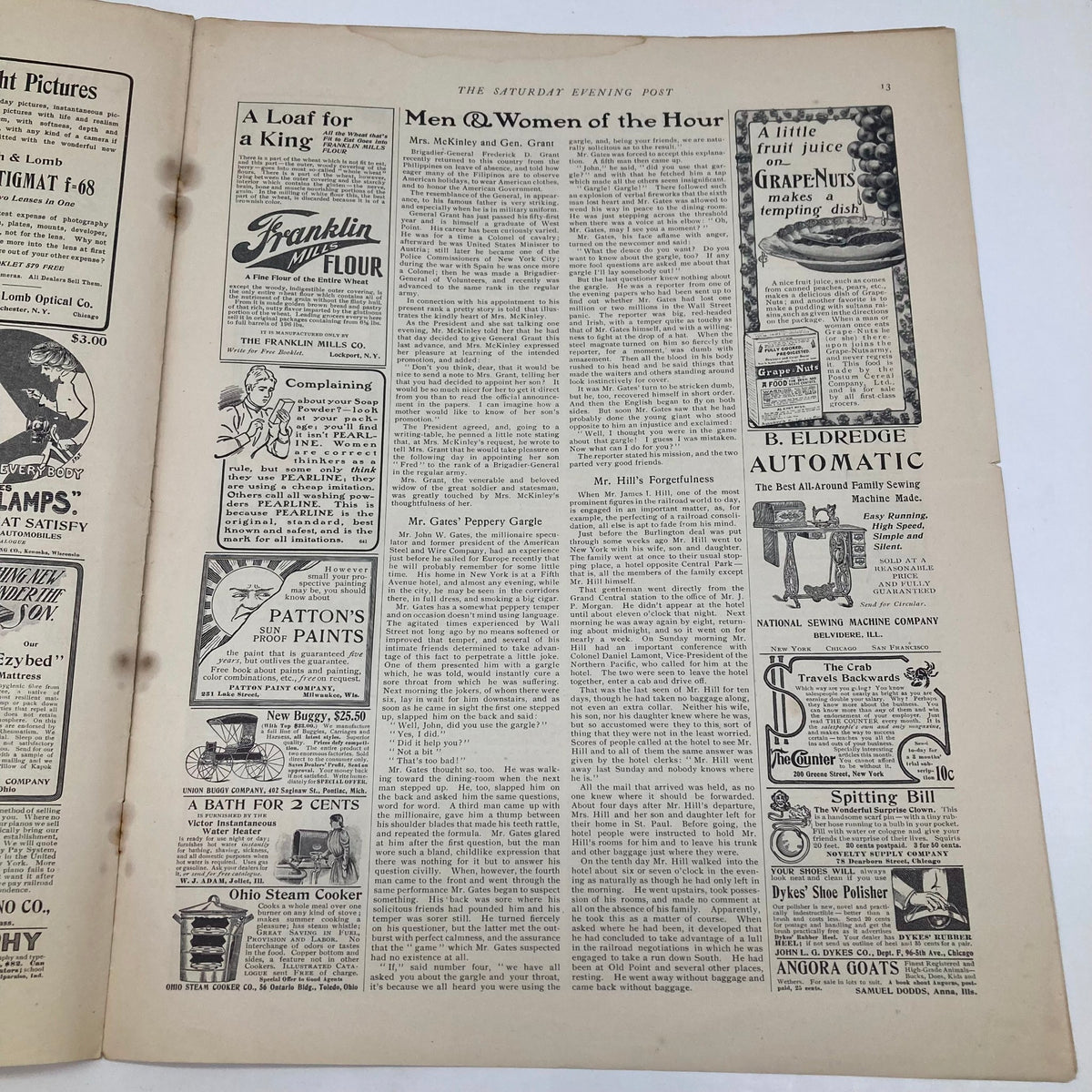 Interior page of the Saturday Evening Post Illustrated Cover June 29 1901, featuring advertisements and articles for various products and services.