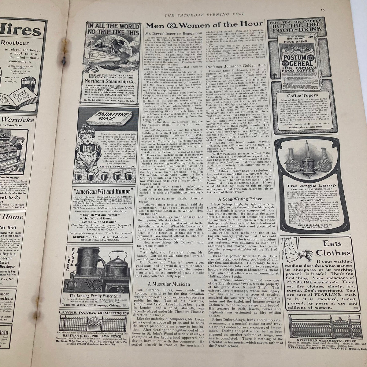 Another interior page from Saturday Evening Post Magazine June 1 1901 with advertisements and articles reflecting the culture and commerce of the time.
