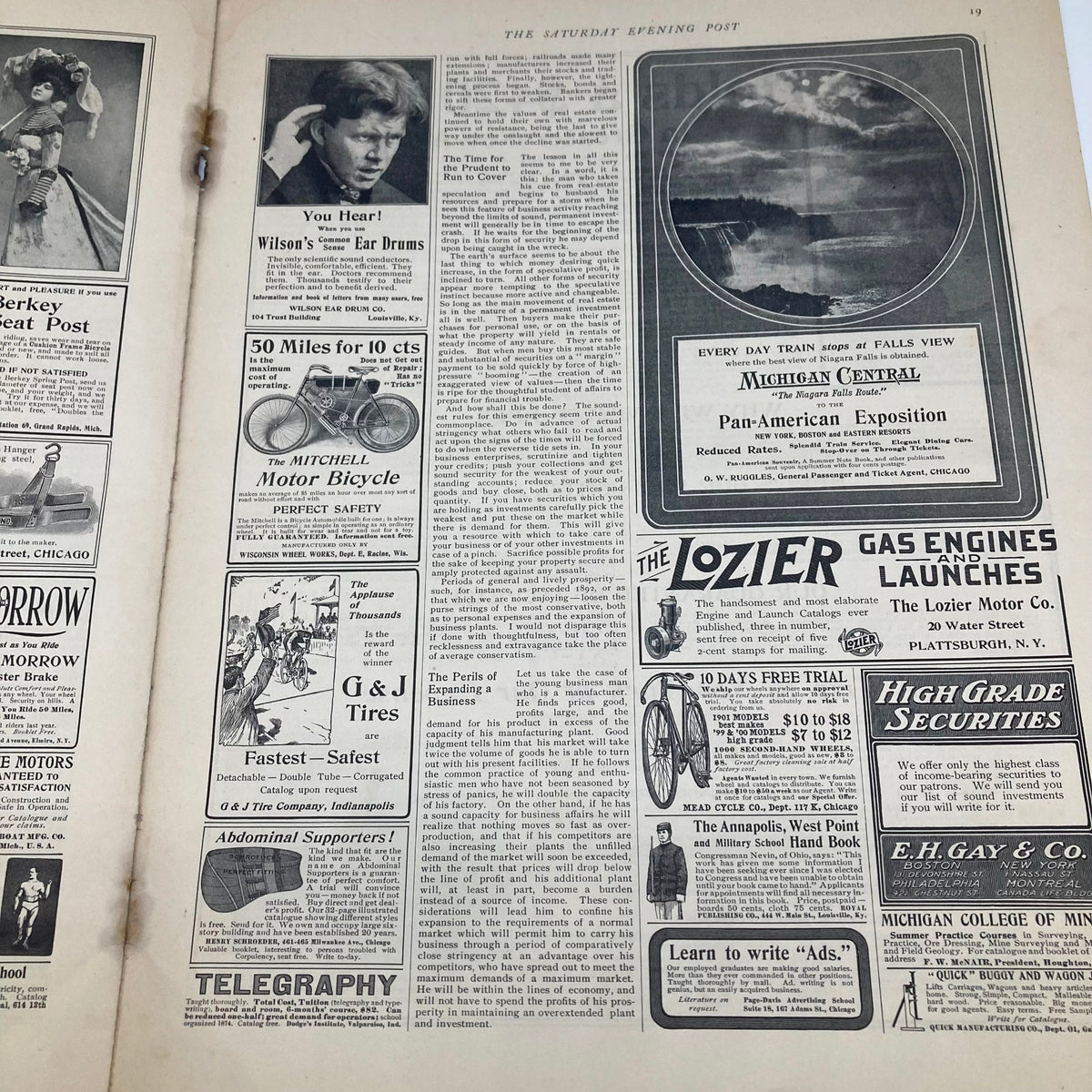 Further interior page from Saturday Evening Post Magazine June 1 1901 displaying advertisements alongside articles, providing insight into early 1900s American life.