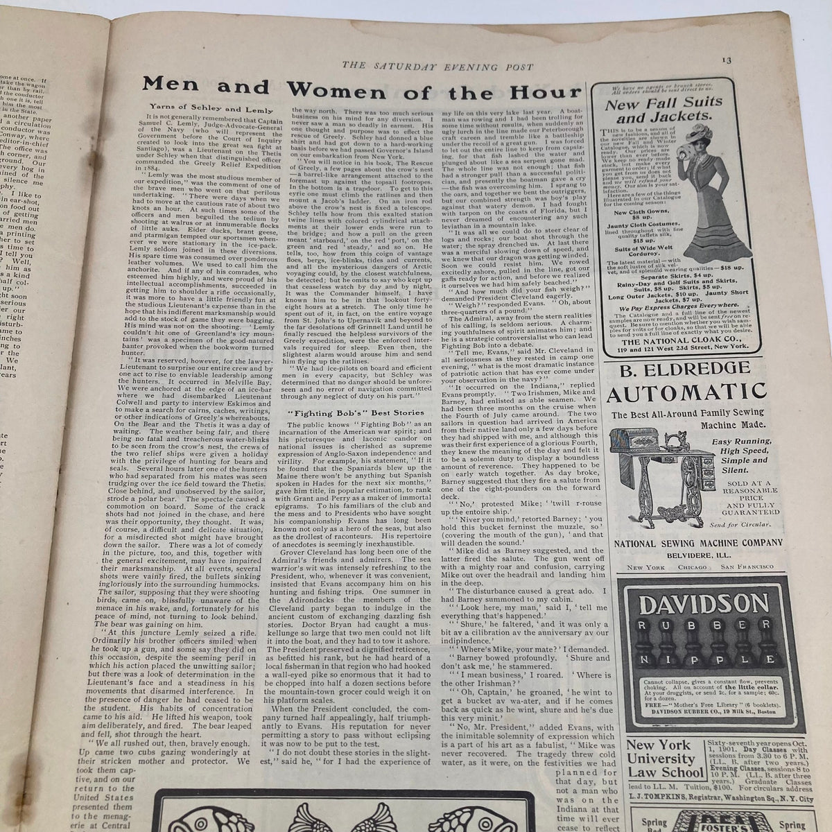 Page from the Saturday Evening Post featuring the section 'Men and Women of the Hour' from August 24, 1901.
