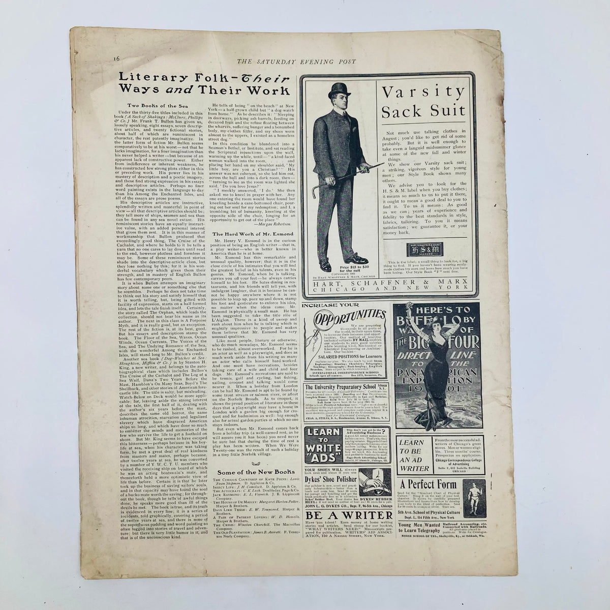 Back cover of the Saturday Evening Post Magazine Illustrated Cover July 27 1901, featuring advertisements for clothing and literature.