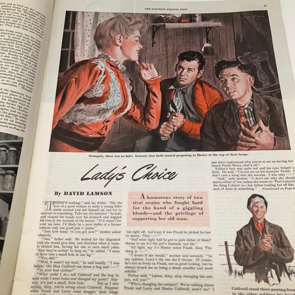 Illustration from the Saturday Evening Post Magazine April 1 1944 depicting a humorous scene related to the article 'Lady's Choice'.