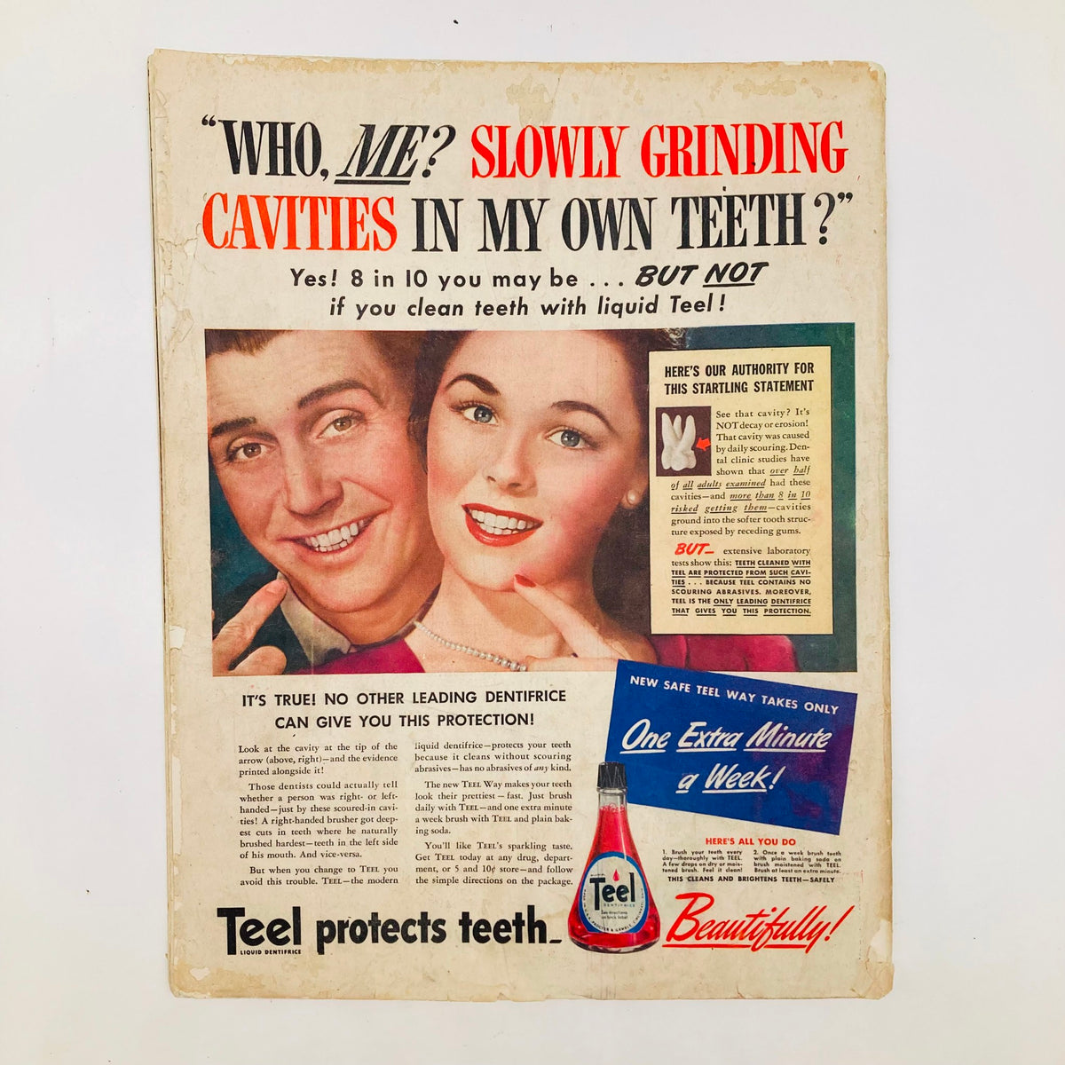 Advertisement page from the Saturday Evening Post Illustrated Cover Magazine September 2 1944 featuring a dental care product, Teel, emphasizing its effectiveness in preventing cavities.