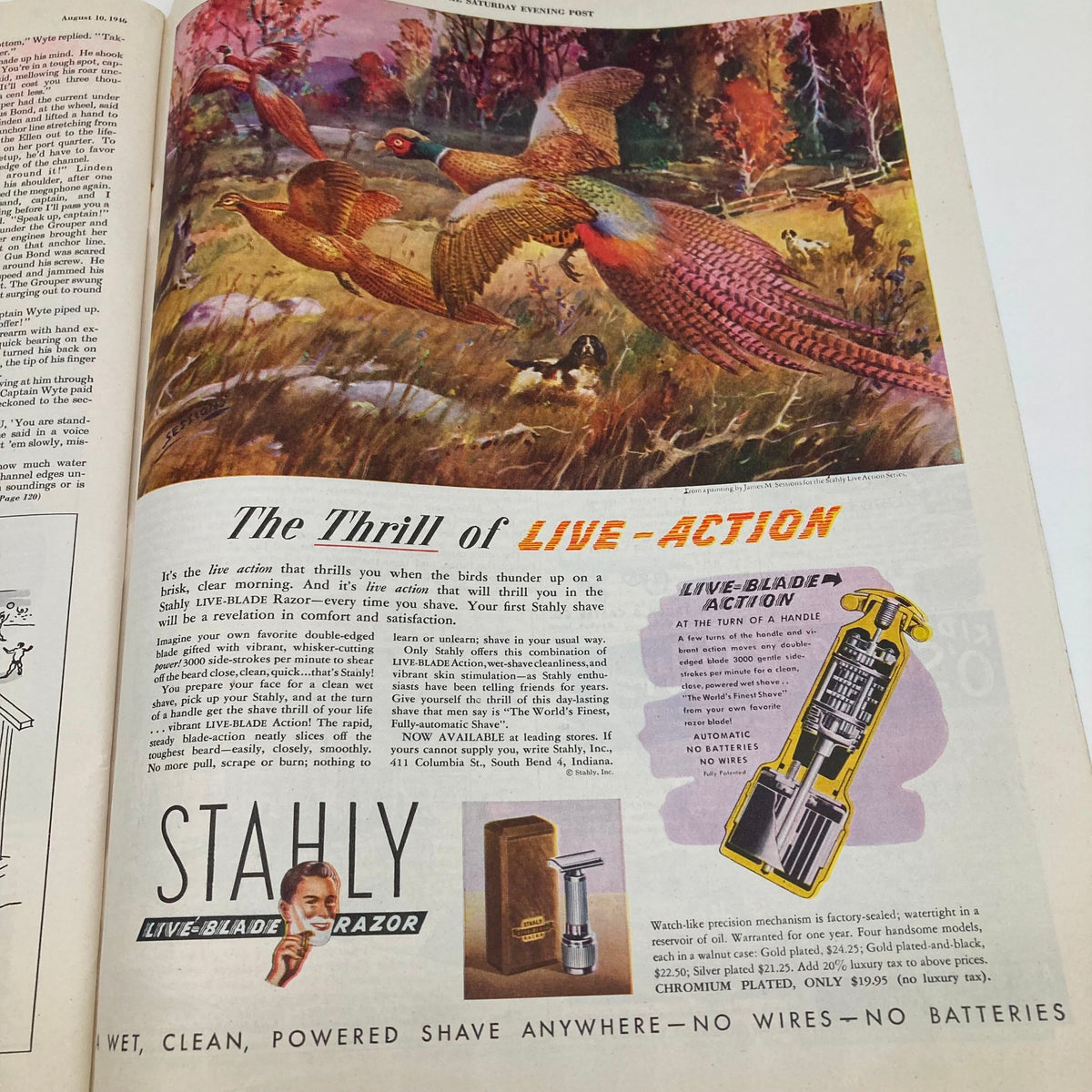 Advertisement from The Saturday Evening Post Magazine August 10 1946 promoting the Stahly Live-Blade Razor, featuring a colorful illustration and description of its features.