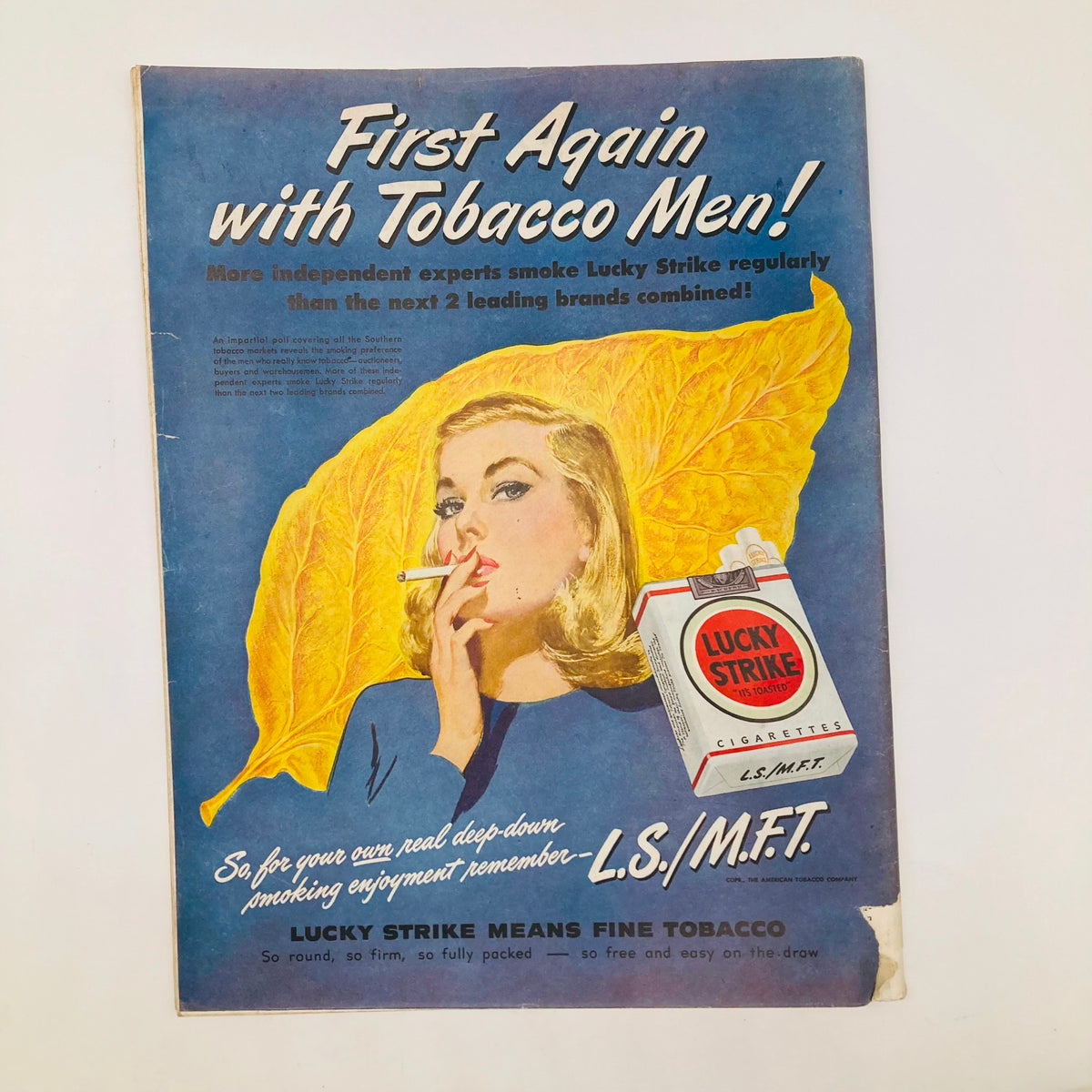 Cover of the Saturday Evening Post Magazine from October 23, 1948 featuring a blonde woman holding a cigarette, promoting Lucky Strike cigarettes with the tagline 'First Again with Tobacco Men!'.