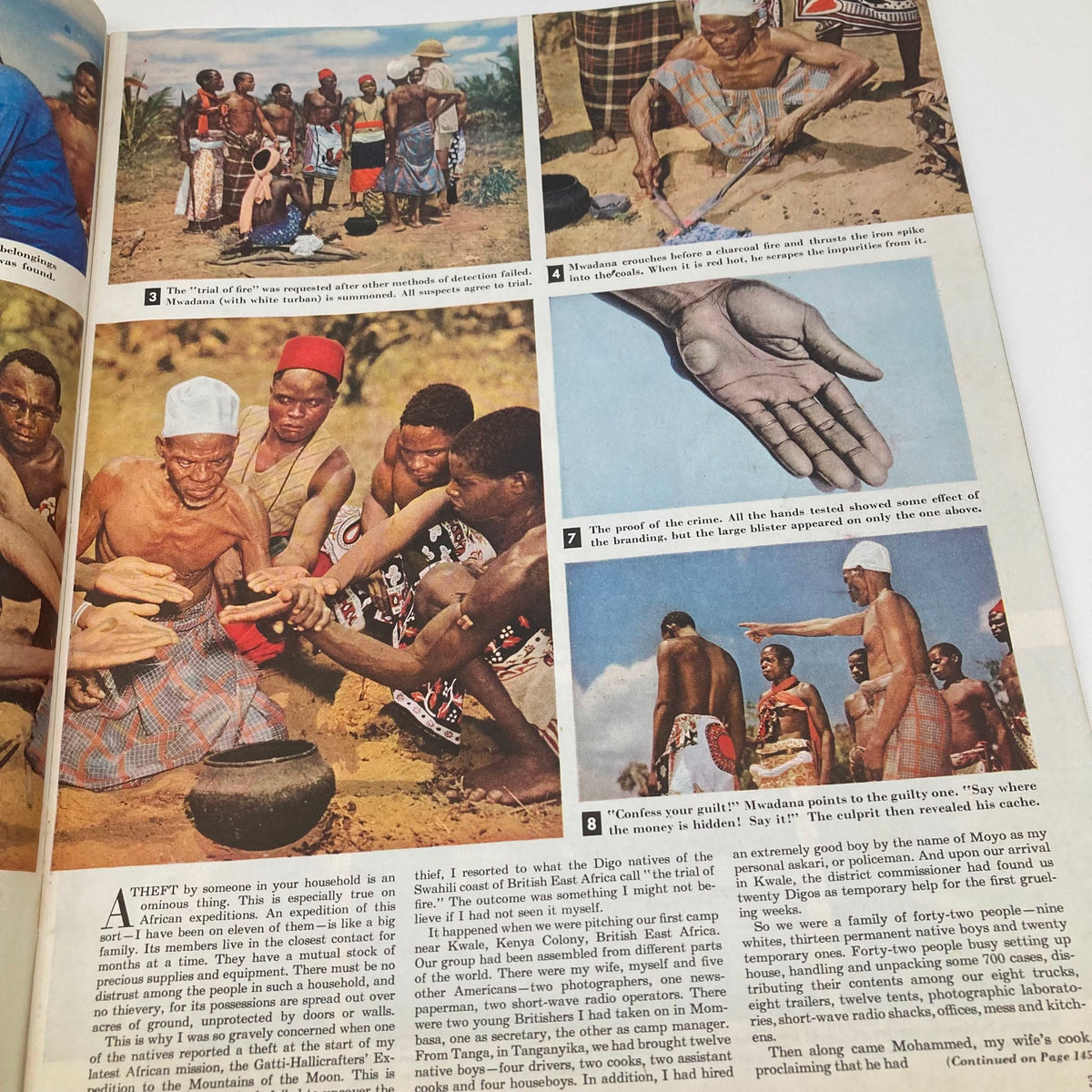 Illustrated article about African tribal justice involving traditional trials, showcasing cultural practices, from the Saturday Evening Post Magazine March 12 1949.