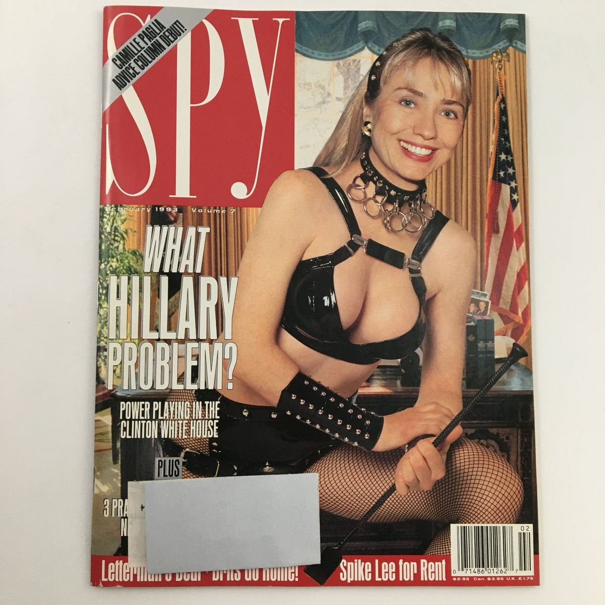 Spy Magazine February 1993 cover showcasing the headline 'What Hillary Problem?' with a striking visual, emphasizing the intersection of politics and celebrity culture.