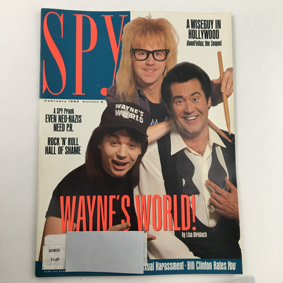 February 1992 issue of Spy Magazine featuring Mike Myers and Dana Carvey in 'Wayne's World'. The cover showcases the iconic comedic duo dressed in character, highlighting the pop culture theme of the early '90s.