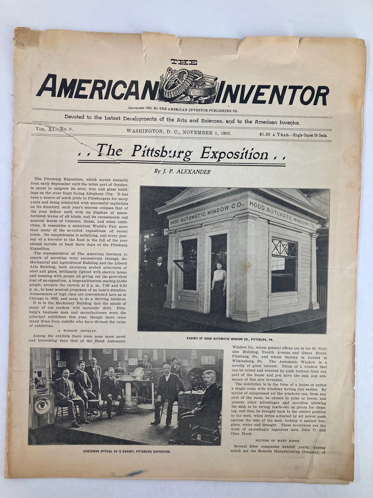 VTG The American Inventor Catalog November 1 1903 The Pittsburg Exposition featuring an article with images and headlines related to inventions and innovations.