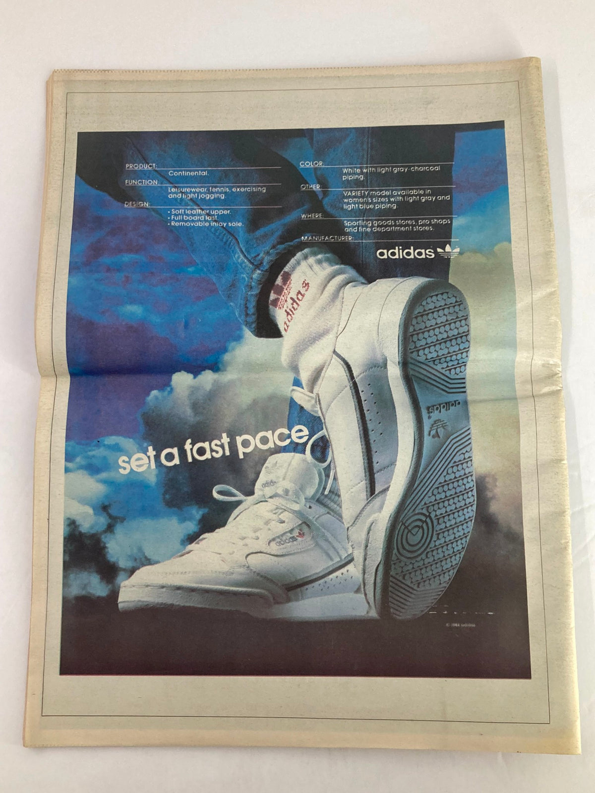 Vintage Adidas advertisement from Inside Tennis Magazine September 1986 promoting tennis shoes, emphasizing style and athletic performance.