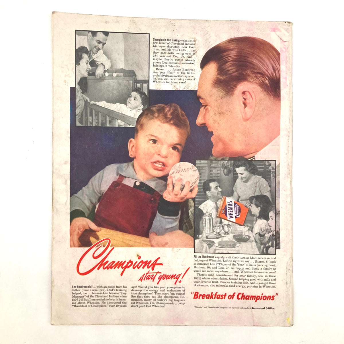 Back cover of the Saturday Evening Post Magazine June 25 1949 featuring a nostalgic advertisement for Wheaties cereal promoting youth sportsmanship.