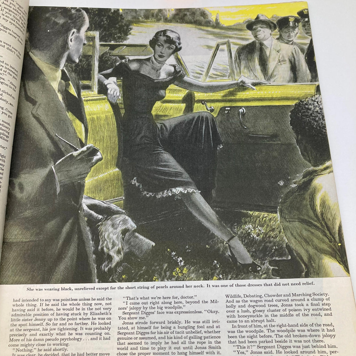 Artwork depicting a stylish woman in a vintage car, featured in Saturday Evening Post Magazine February 5 1949.