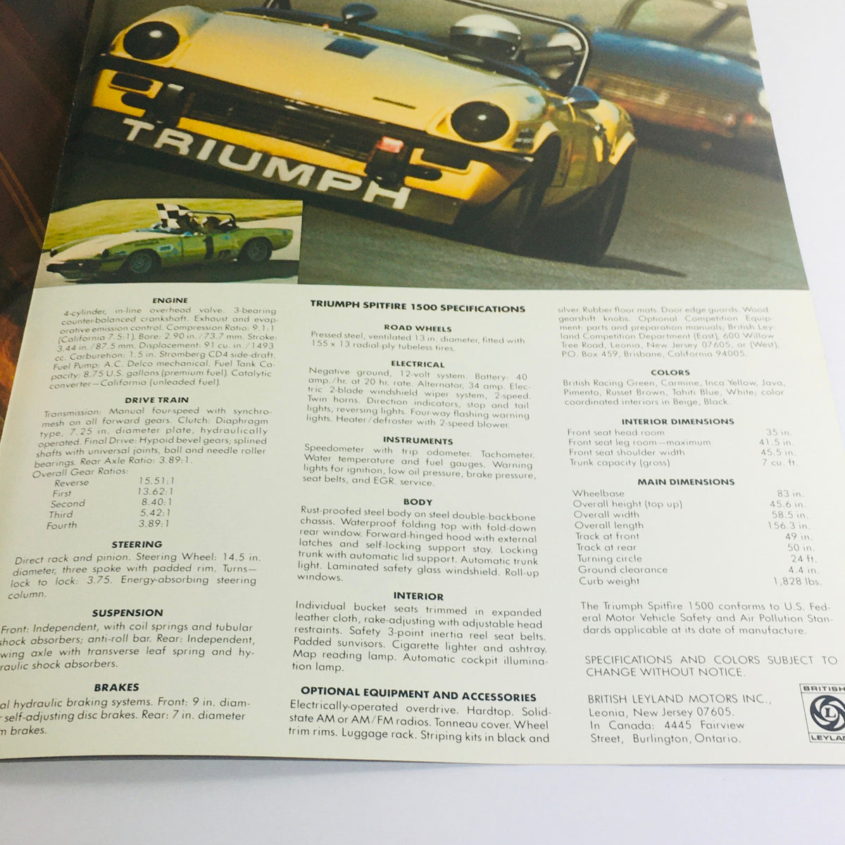 Vintage Triumph Spitfire 4-Cylinder 2-Door Soft-top Convertible Car Brochure