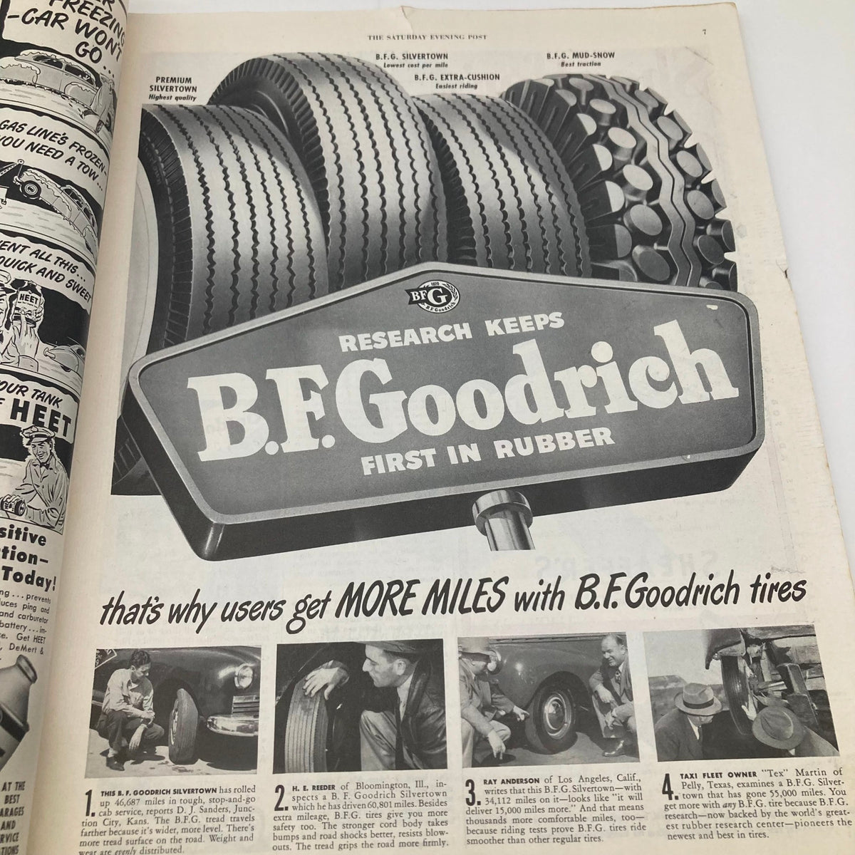 Advertisement for B.F. Goodrich tires, featured in the Saturday Evening Post Magazine December 11 1948, showcasing tire technology and quality.
