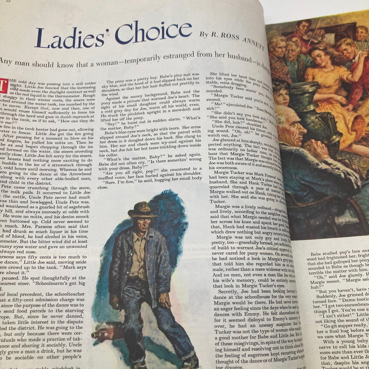 Article titled 'Ladies' Choice' from the Saturday Evening Post Magazine December 11 1948, illustrating a narrative with a man in blue clothing.