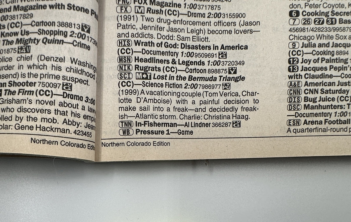 Detailed glimpse of a page from TV Guide Magazine July 29, 2000 including show listings and features, highlighting programming details.