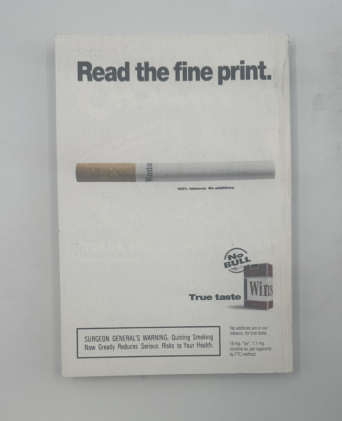 Back cover advertisement from TV Guide Magazine January 30, 1999 for Wins cigarettes, emphasizing the product's tobacco content.