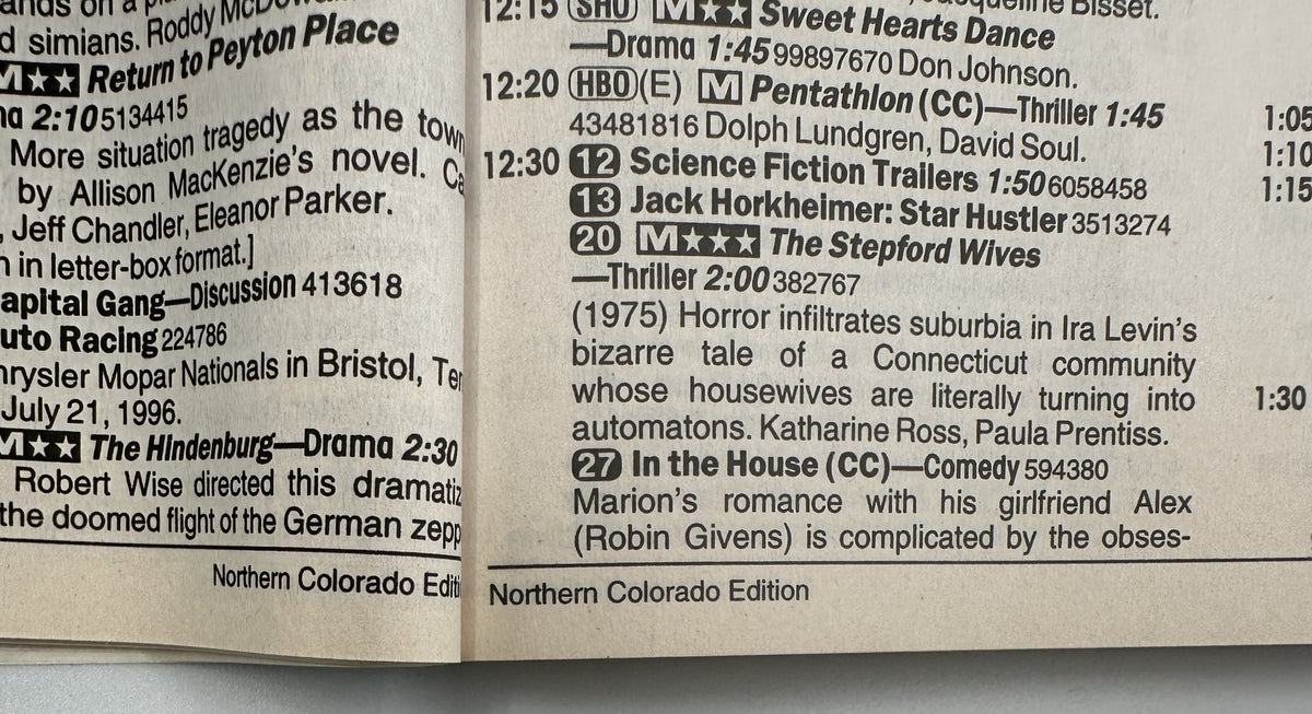 TV Guide Magazine August 24, 1996 listing TV schedules including movies and shows, highlighting 'Star Hunter' and 'The Stepford Wives'.