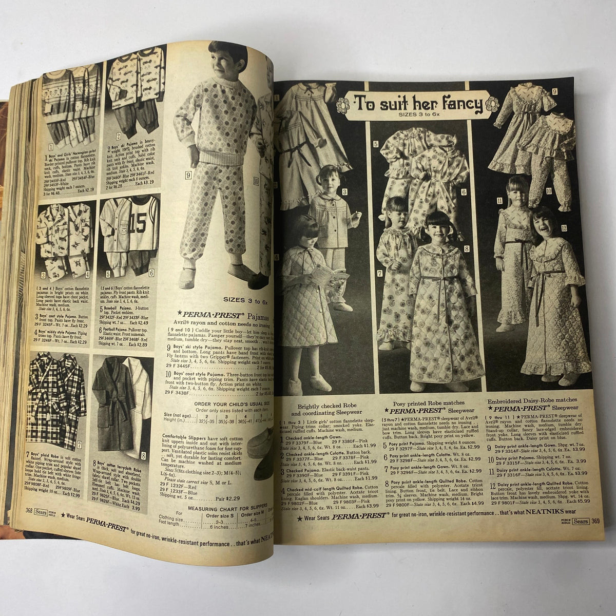 Children's clothing and sleepwear collection displayed in the 1969 Sears Fall and Winter Catalog, showcasing colorful designs and styles for kids.