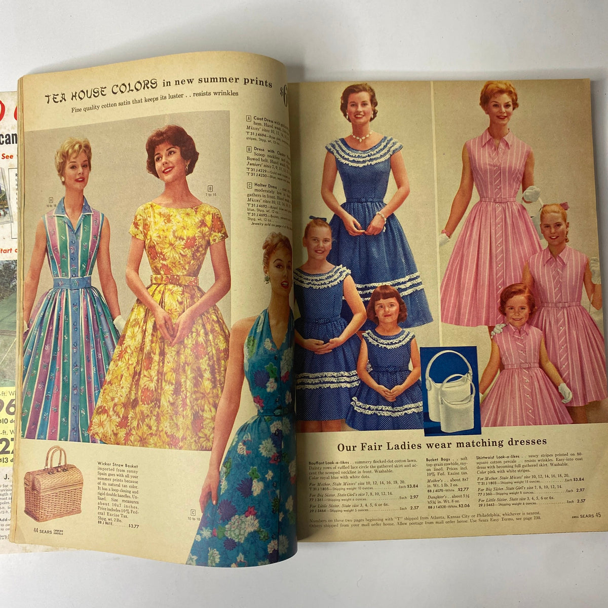 Inside spread from the 1959 Sears Summer Sale Book Catalog highlighting summer dresses for women and girls.