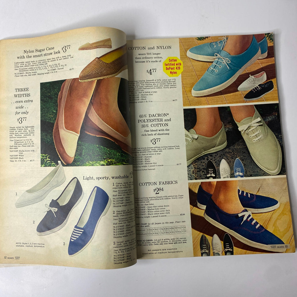 1965 Sears Country Style Summer Catalog featuring a variety of summer shoes including stylish flats and sneakers, showcasing mid-century footwear trends.