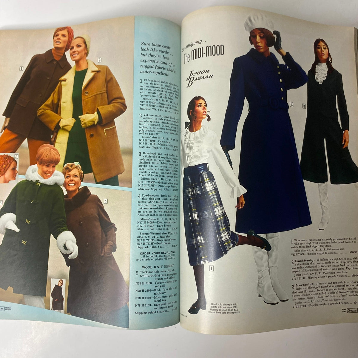 1968 Sears Fall and Winter Catalog showcasing fashionable women's coats and outfits, featuring bold mod styles, mid-century designs, and holiday attire.