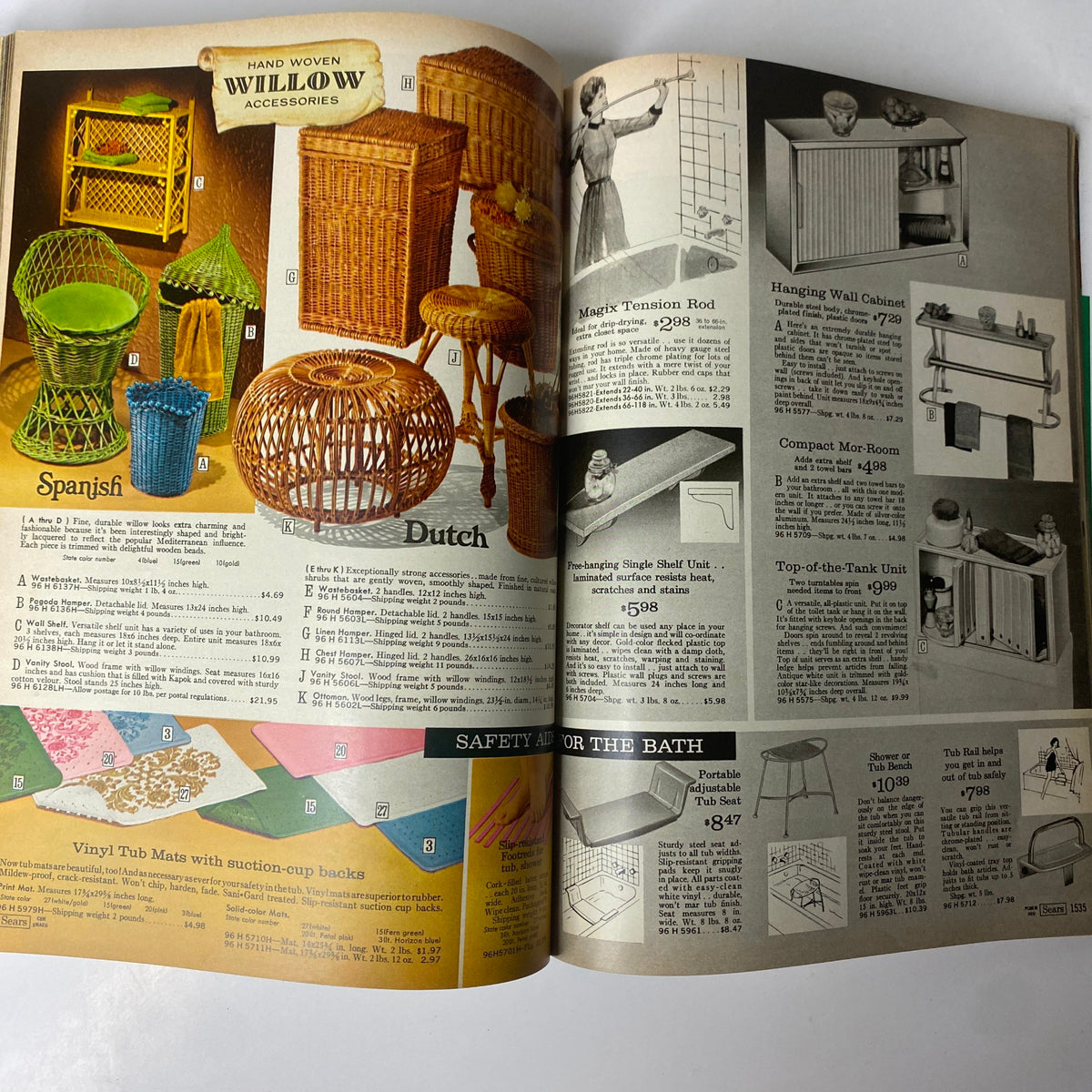 1968 Sears Fall and Winter Catalog featuring hand-woven willow accessories including wicker furniture, storage solutions, and decor items for home organization.