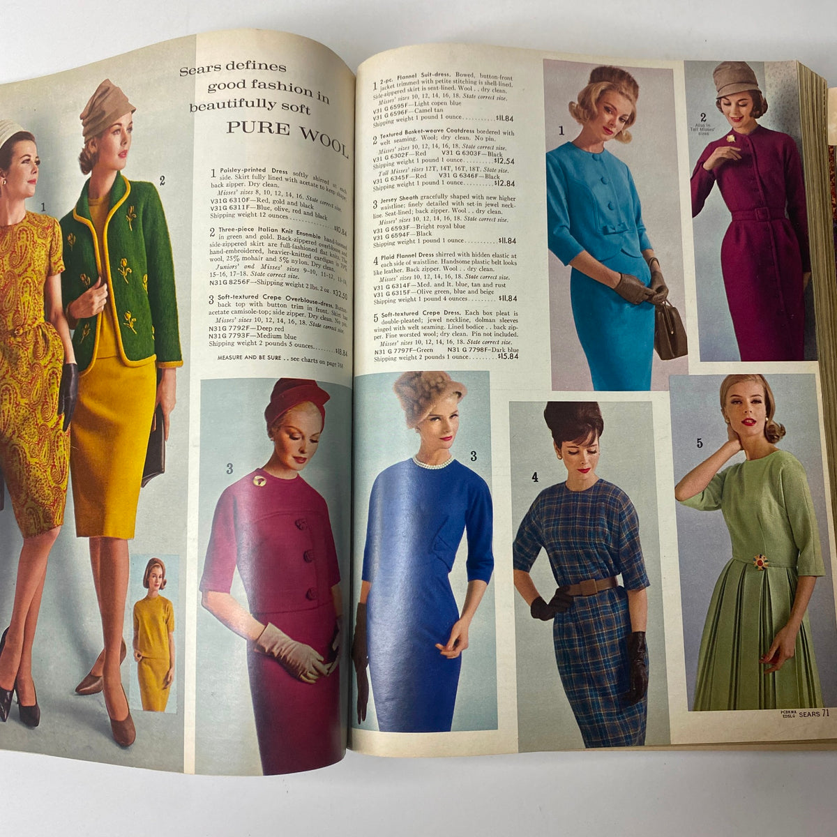 1963 Sears Fall and Winter Catalog featuring an assortment of stylish dresses and coats for women, showcasing vibrant colors and classic designs from the 1960s era.