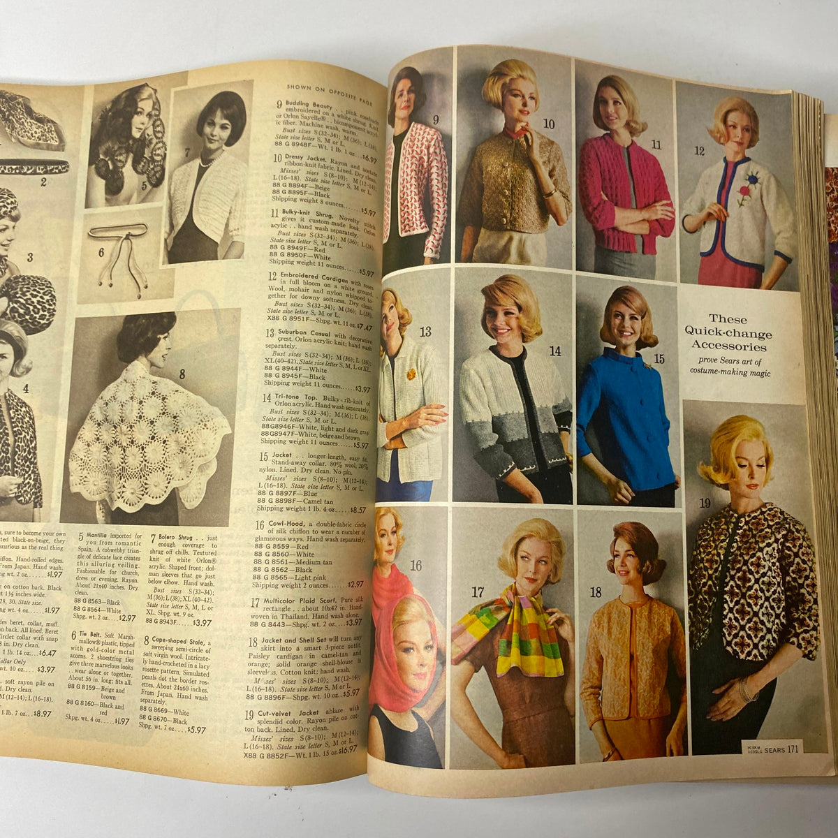 1963 Sears Fall and Winter Catalog presenting a range of women's accessories and knitwear, emphasizing the elegant designs and fashion aesthetics of the 1963 season.