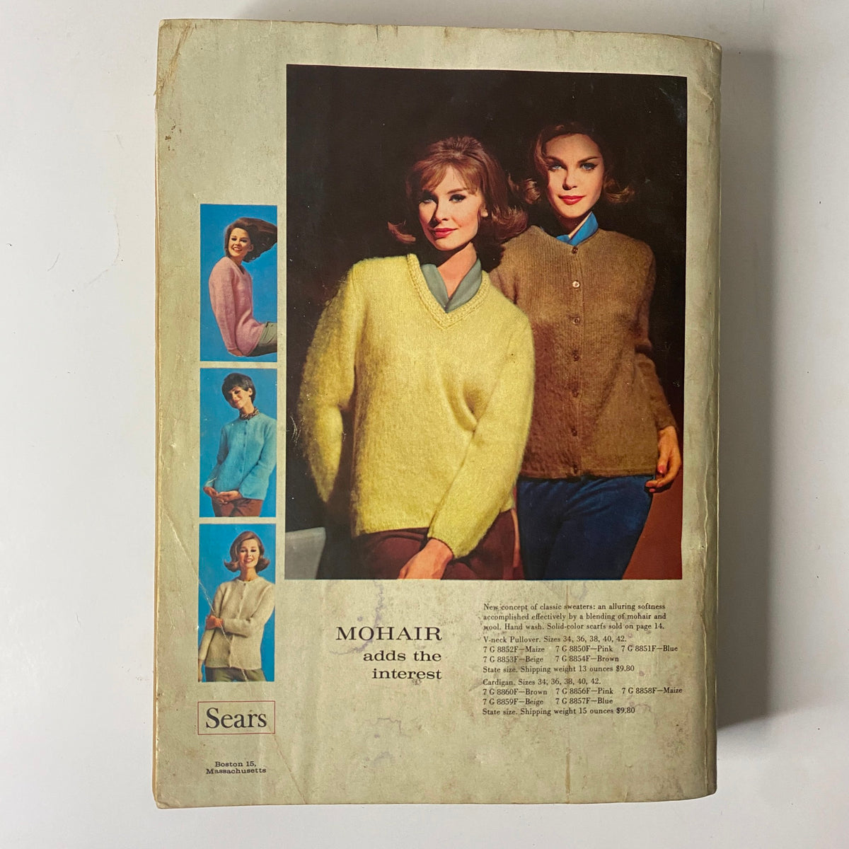 1963 Sears Fall and Winter Catalog cover featuring two women modeling stylish mohair sweaters in a vintage setting, highlighting early 1960s fashion and home apparel.
