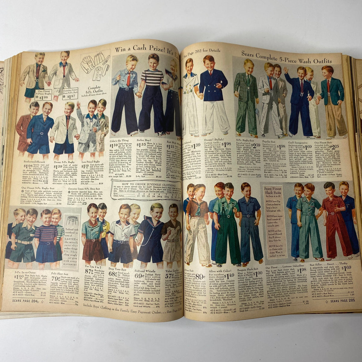 1940 Sears Spring and Summer Catalog displaying juvenile clothing including suits and outfits for boys.